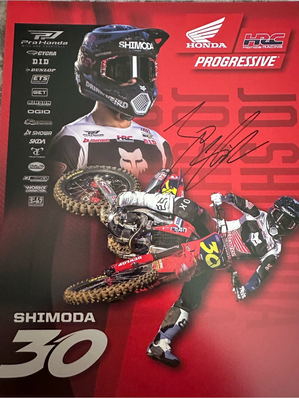 JOE SHIMODA #30 signed Red Honda Racing Poster